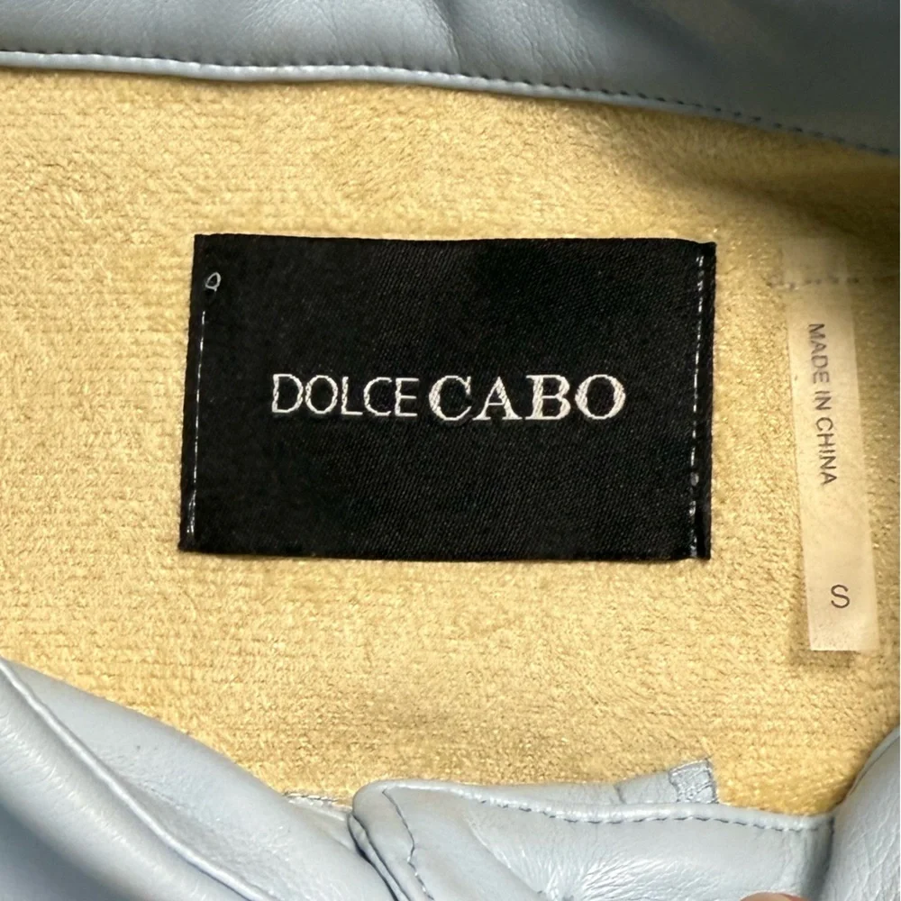 Dolce Cabo Powder Blue Faux Leather Dress Women’s Small Puff Sleeve Shift - Picture 3 of 4
